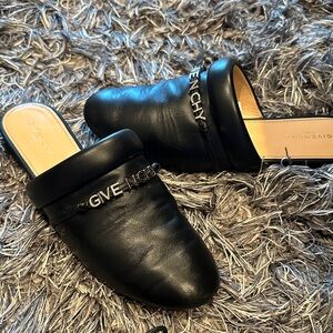 Givenchy Black Leather Mules with Logo Detail